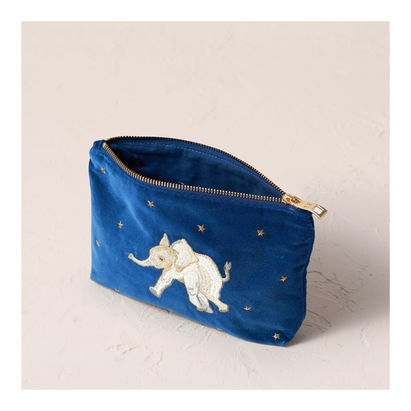 Mini Velvet Pouch 'Baby Elephant' (Navy)