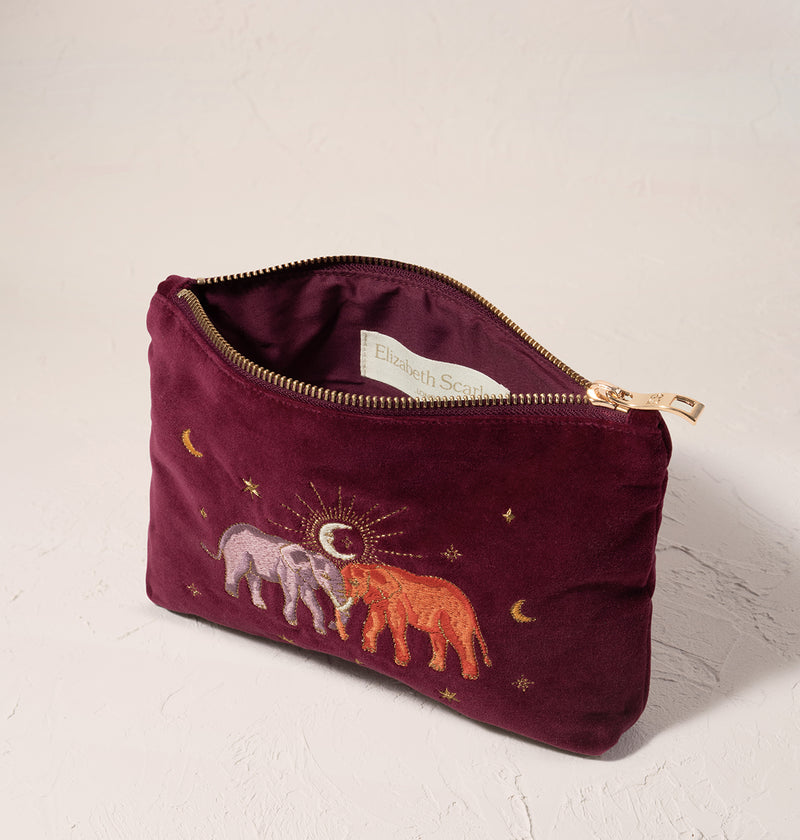 Mini Velvet Pouch 'Enchanted Elephant' (Ruby)