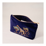 Mini Velvet Pouch 'Giraffe' (Navy)