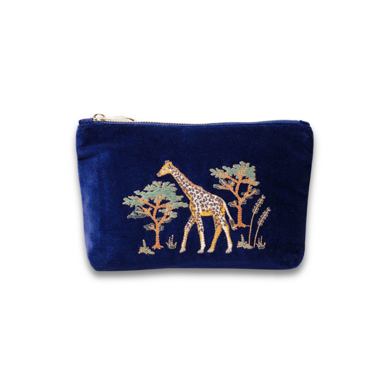 Mini Velvet Pouch 'Giraffe' (Navy)